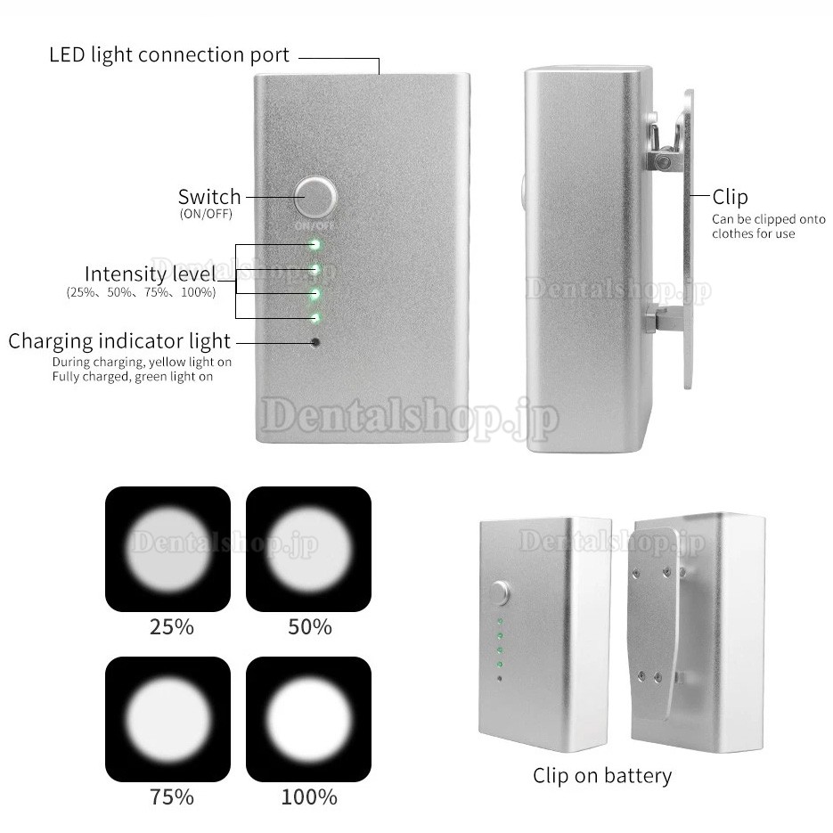 4.0倍 48&deg; 歯科用エルゴルーペ（瞳孔間距離調整機能付き）+ 5W LEDヘッドライト